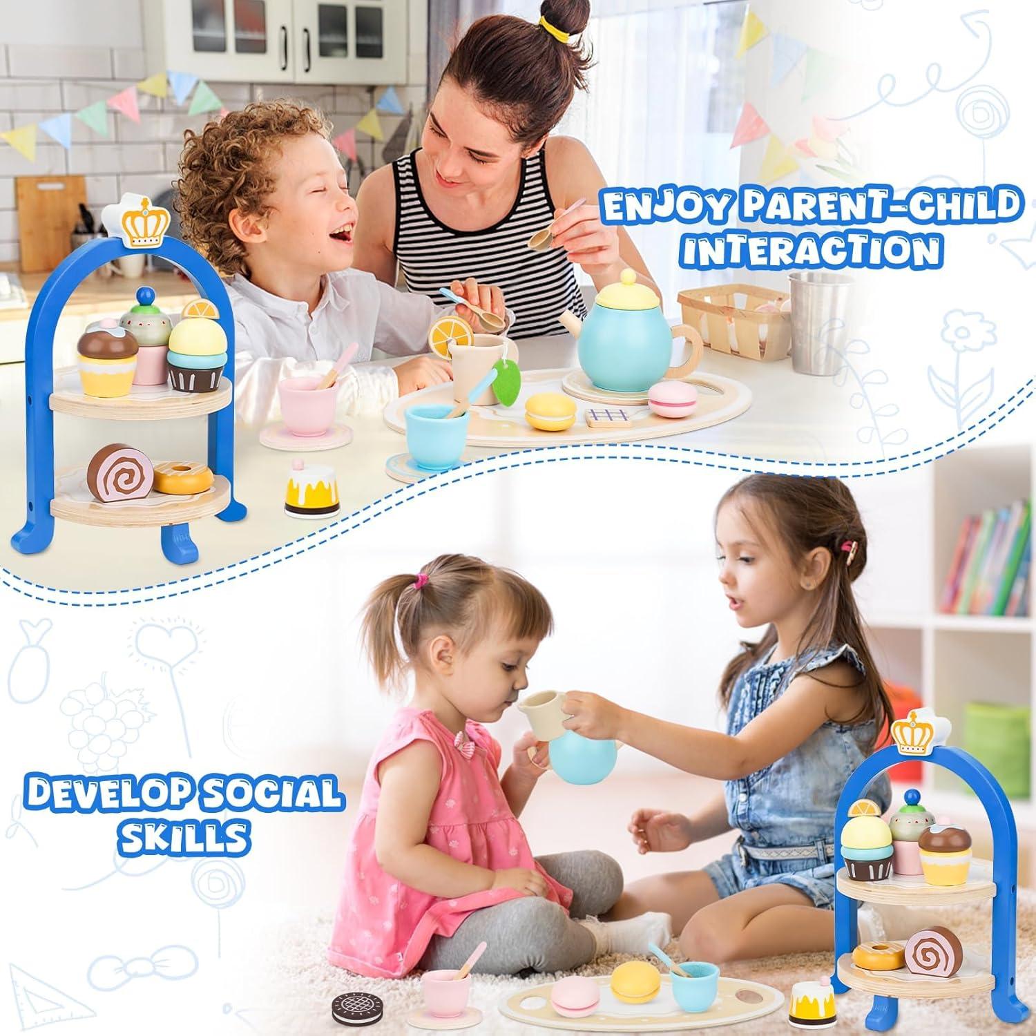 Juego de té de madera para niños 3 a 8 años - Set de fiesta