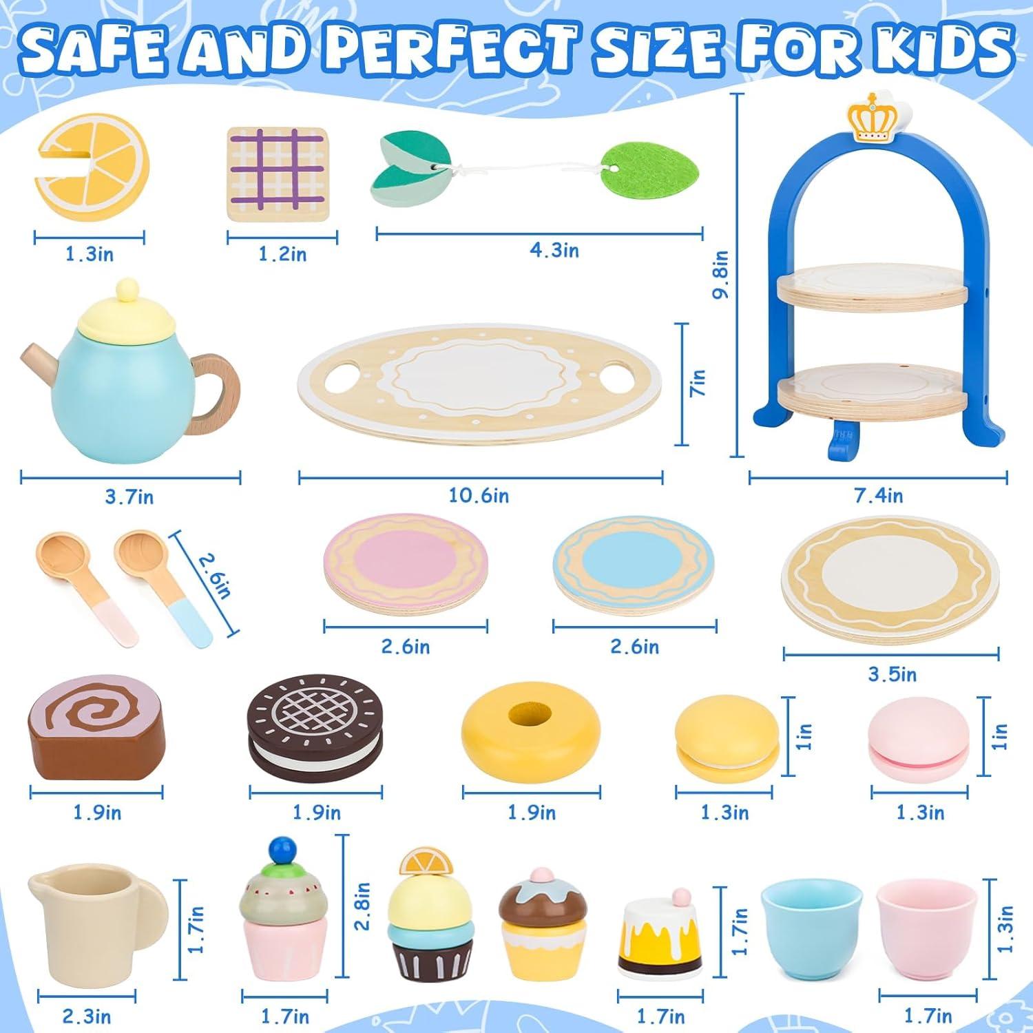 Juego de té de madera para niños 3 a 8 años - Set de fiesta