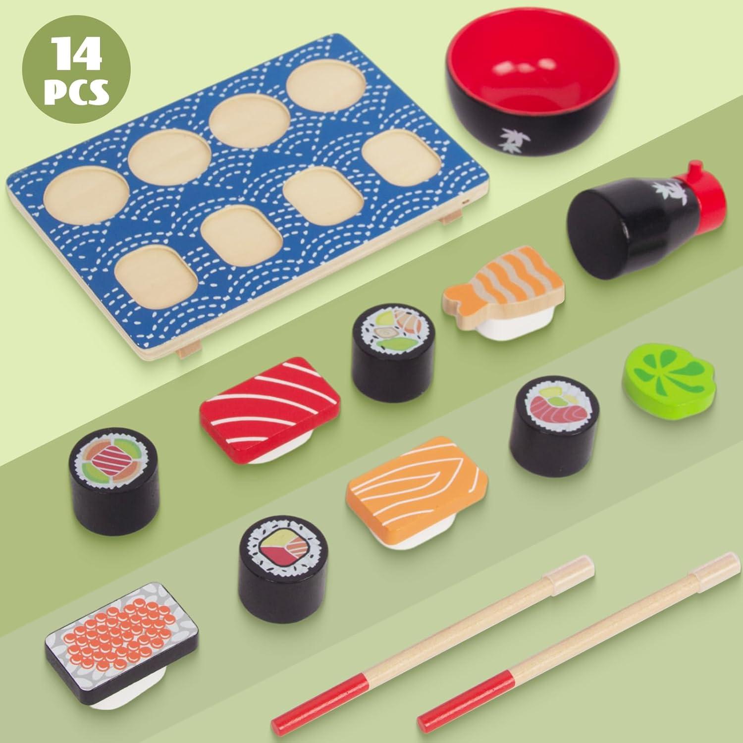 Set de Juguetes de Pastel y Sushi de Madera WoodenEdu para Niños