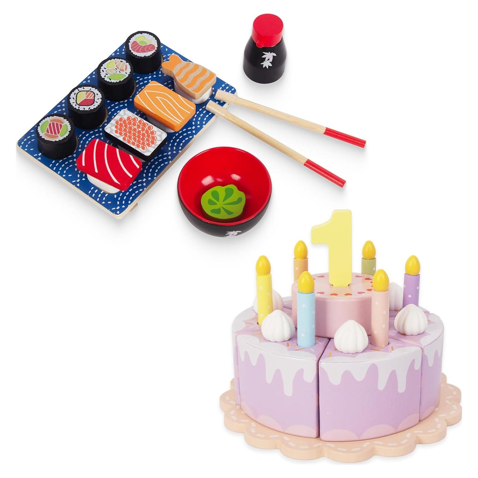 Juego de Sushi y Pastel Falso de Madera WoodenEdu para Niños