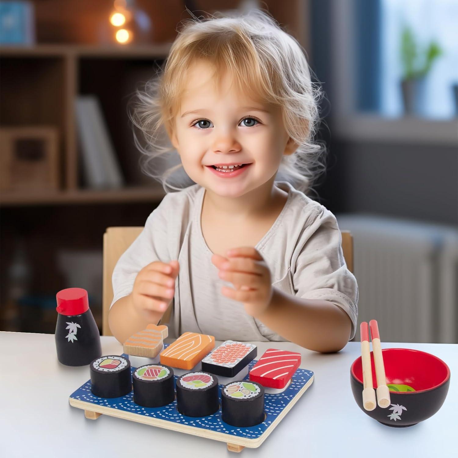 Juego de Sushi y Pastel Falso de Madera WoodenEdu para Niños