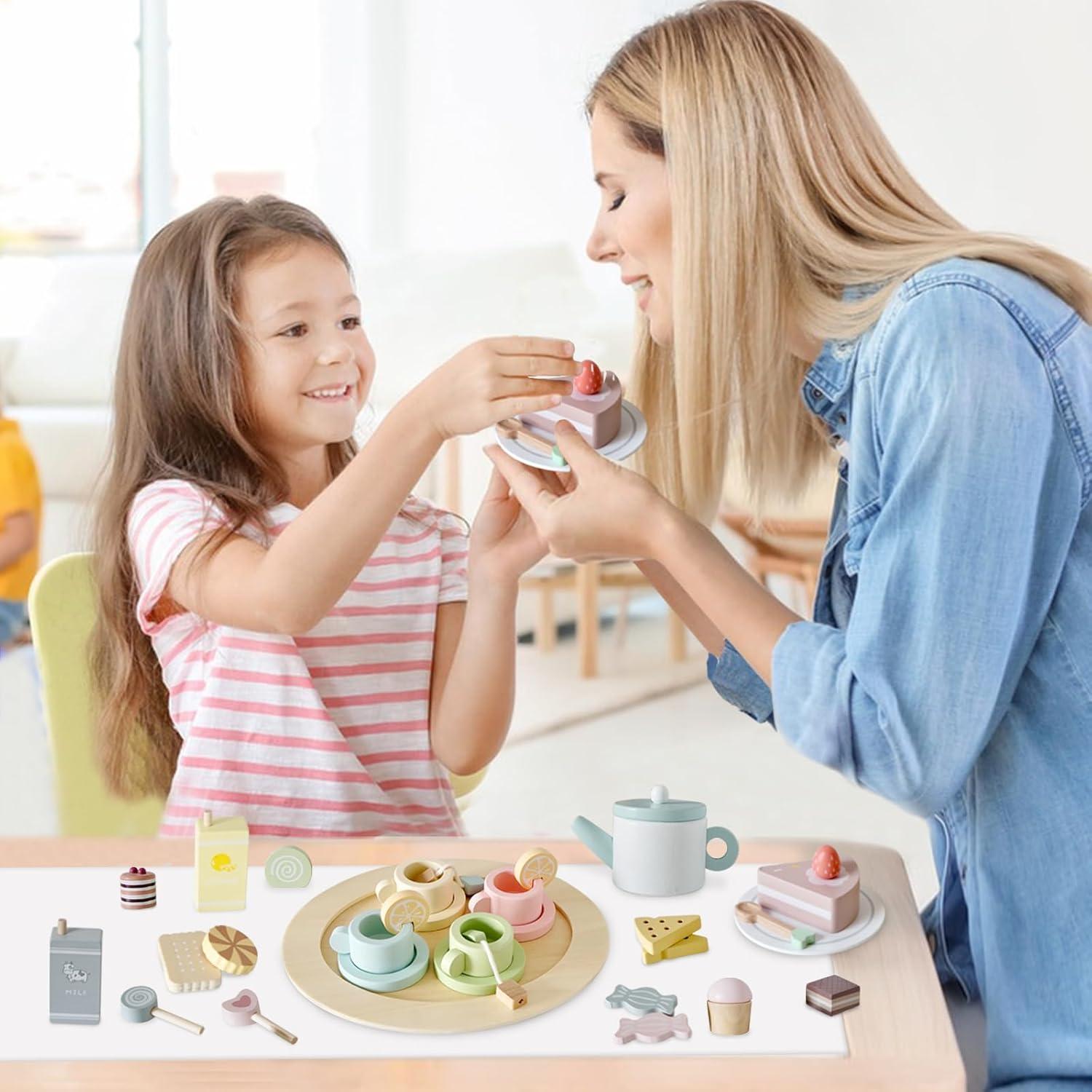 Juego de Maquillaje y Fiesta de Té de Madera Samrtwo