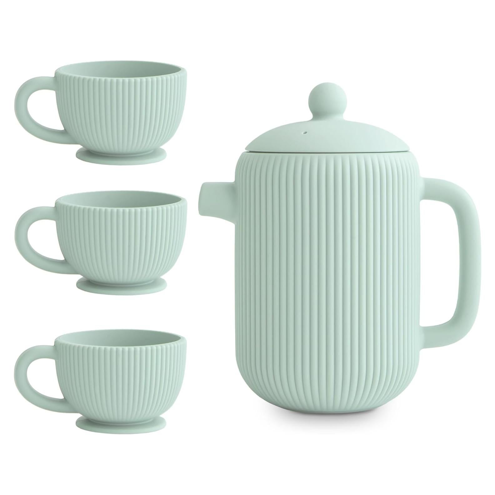 Juego de Té de Silicona Mushie para Bebés 4 Piezas Azul