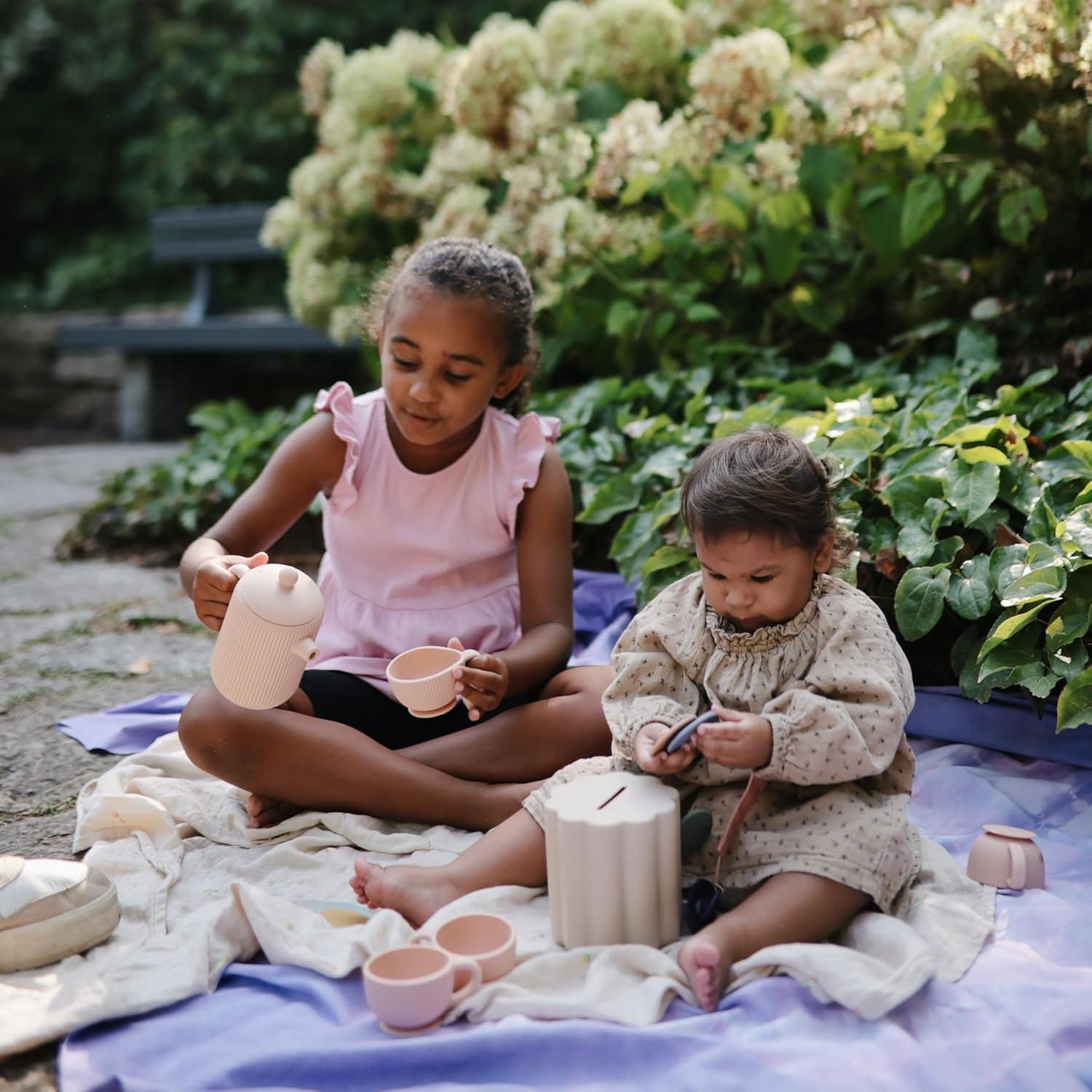 Juego de Té de Silicona Mushie para Bebés 4 Piezas Azul