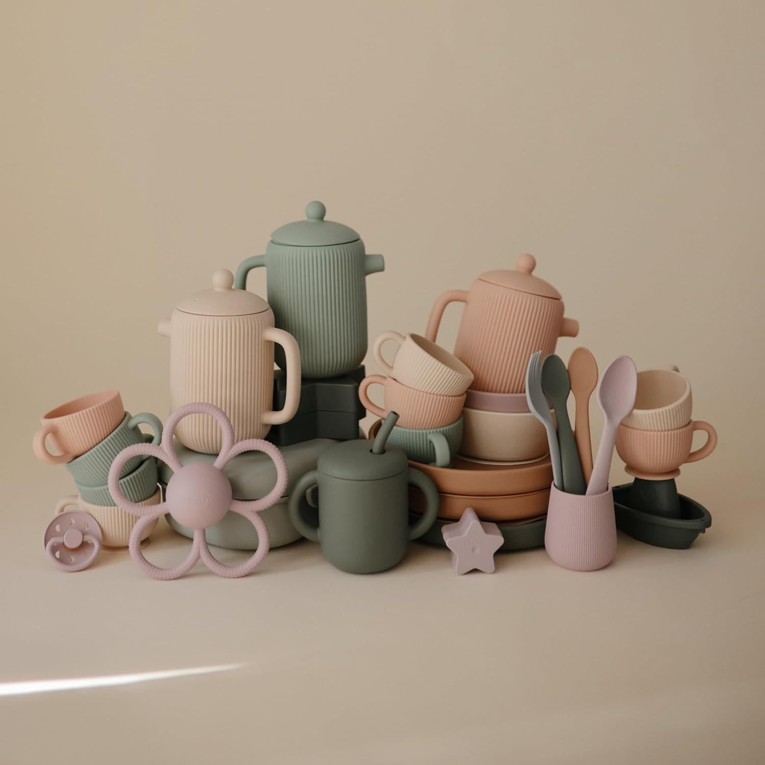 Juego de Té de Silicona Mushie para Bebés 4 Piezas Azul