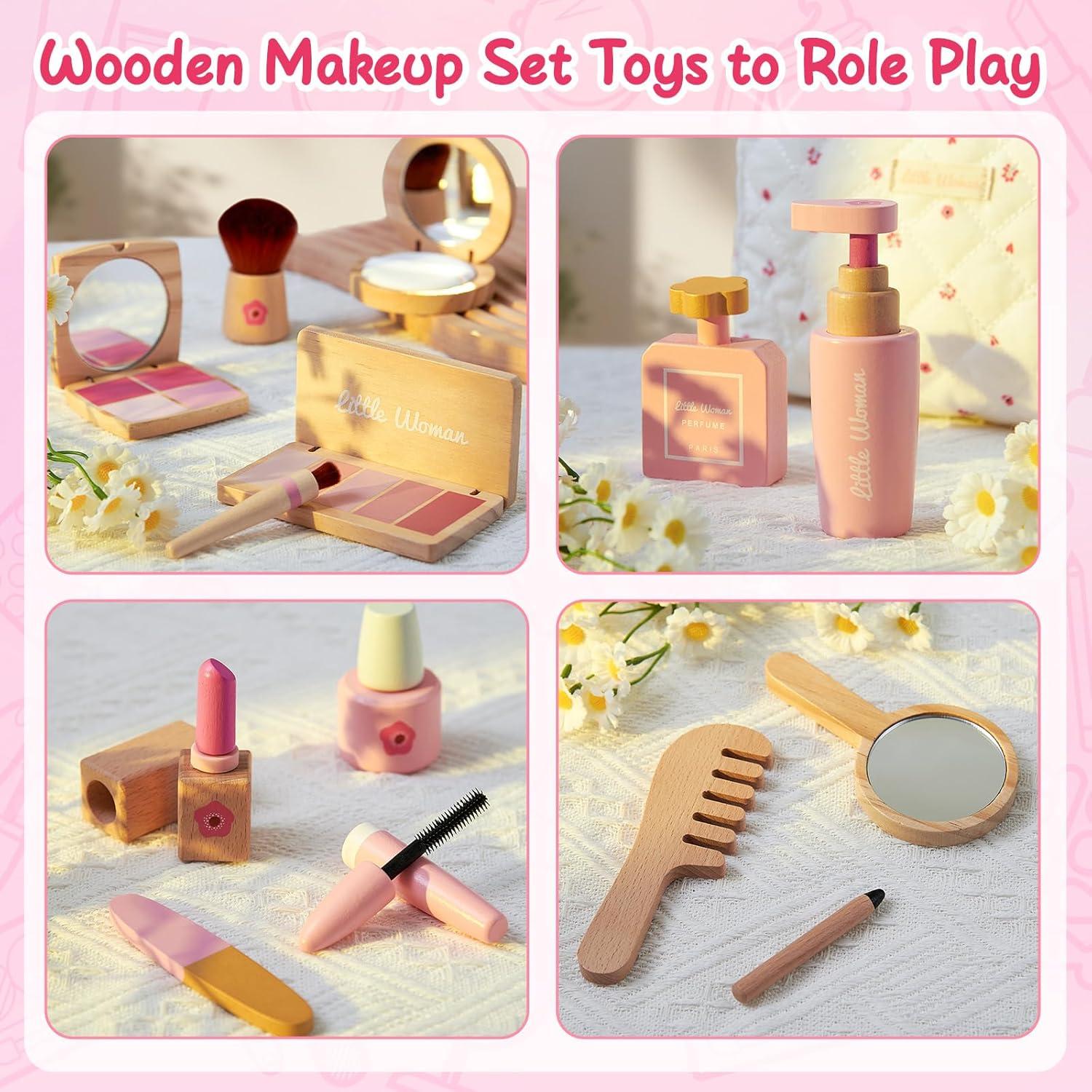 Juego de Maquillaje de Madera Lonico para Niñas 15 Piezas