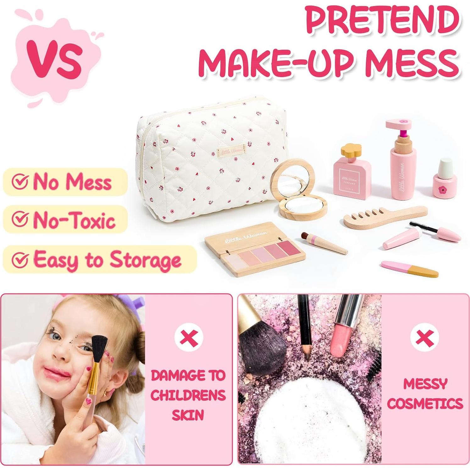 Juego de Maquillaje de Madera Lonico para Niñas 15 Piezas