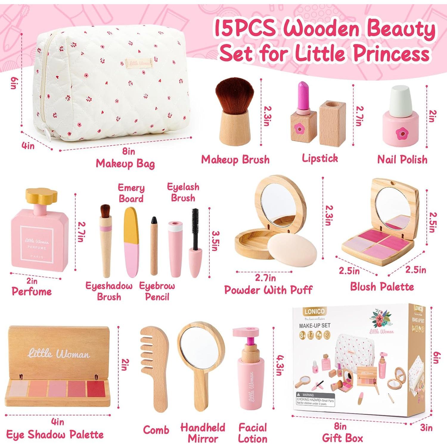 Juego de Maquillaje de Madera Lonico para Niñas 15 Piezas