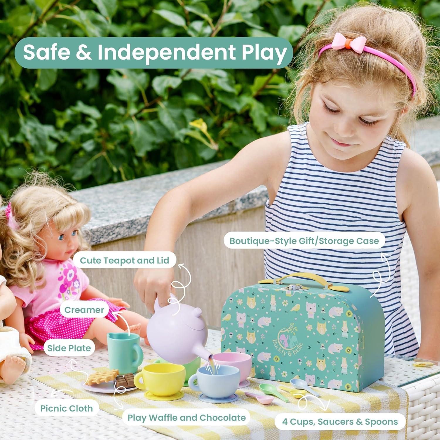Juego de Té de Silicona Buddy & Belle - 18 Piezas para Niños