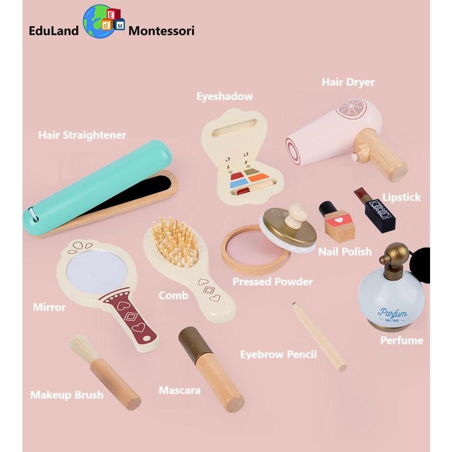 Juego de Maquillaje de Madera EduLand 12 Piezas para Niñas 3+