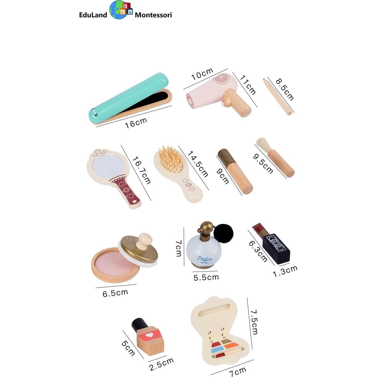 Juego de Maquillaje de Madera EduLand 12 Piezas para Niñas 3+