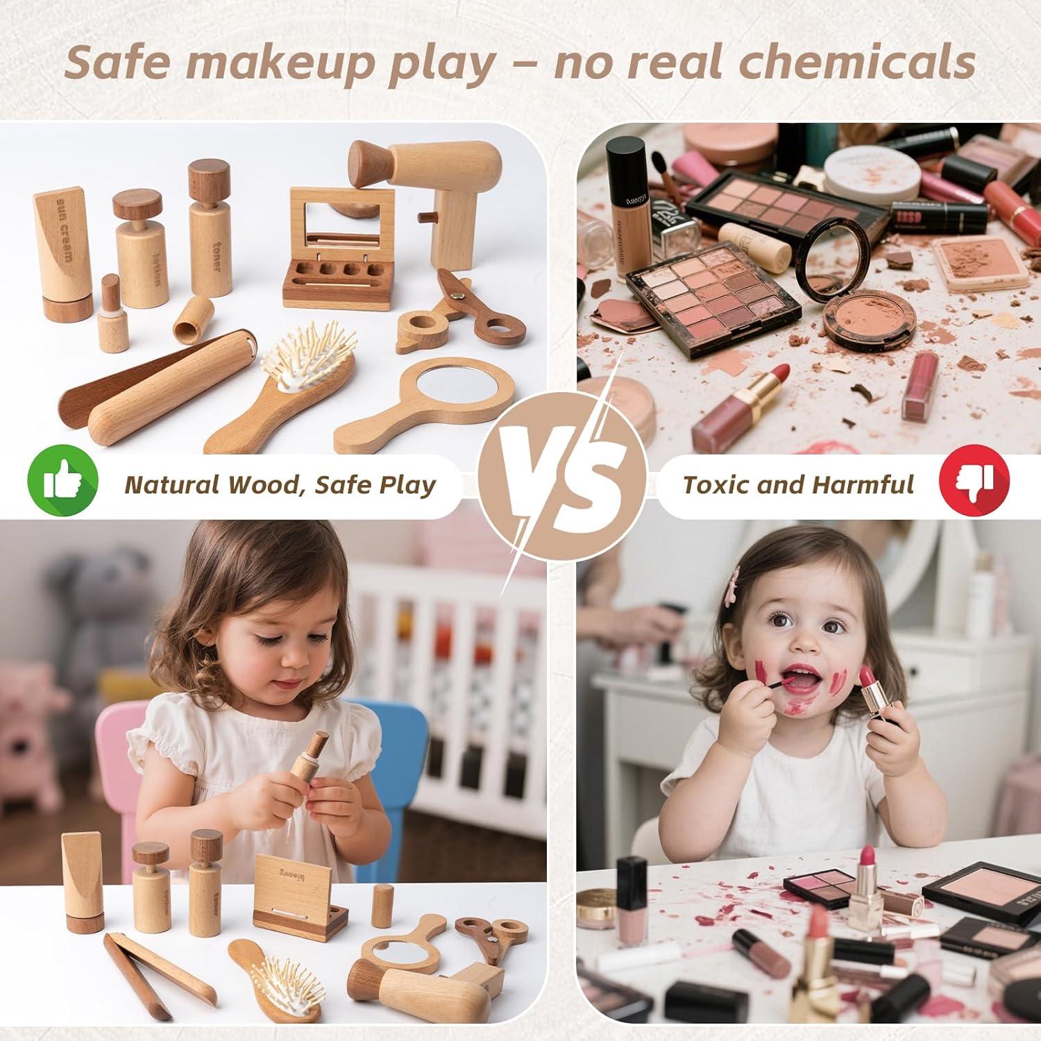Juego de Maquillaje de Madera Kienvy 11 Piezas para Niñas