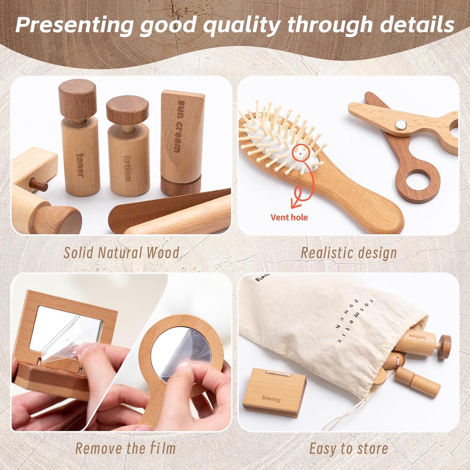 Juego de Maquillaje de Madera Kienvy 11 Piezas para Niñas