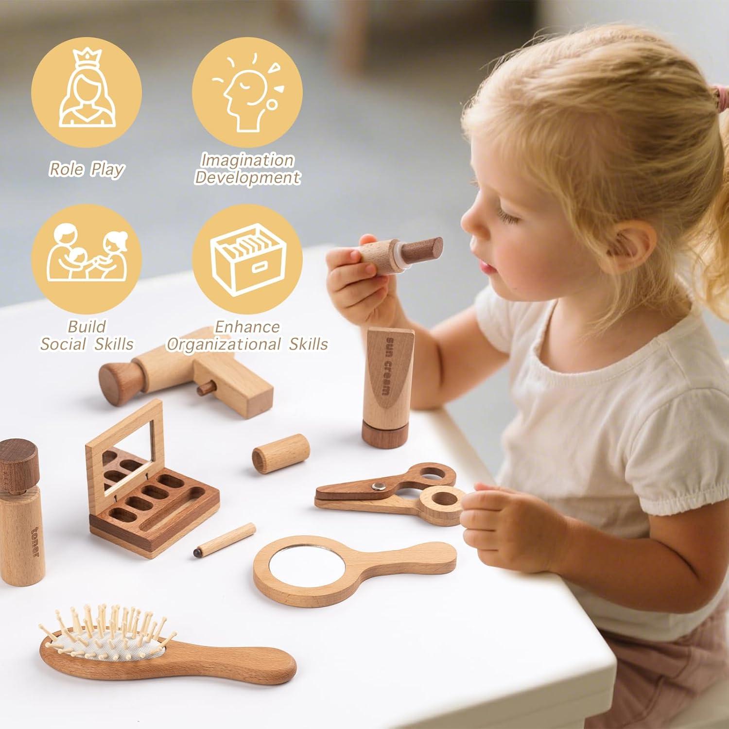 Juego de Maquillaje de Madera Kienvy 11 Piezas para Niñas