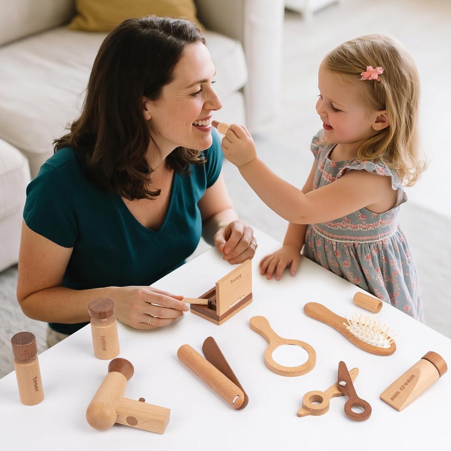 Juego de Maquillaje de Madera Kienvy 11 Piezas para Niñas