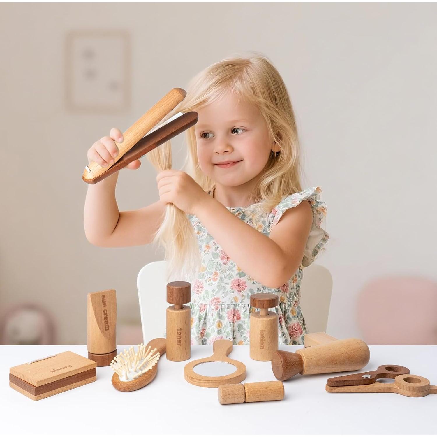 Juego de Maquillaje de Madera Kienvy 11 Piezas para Niñas