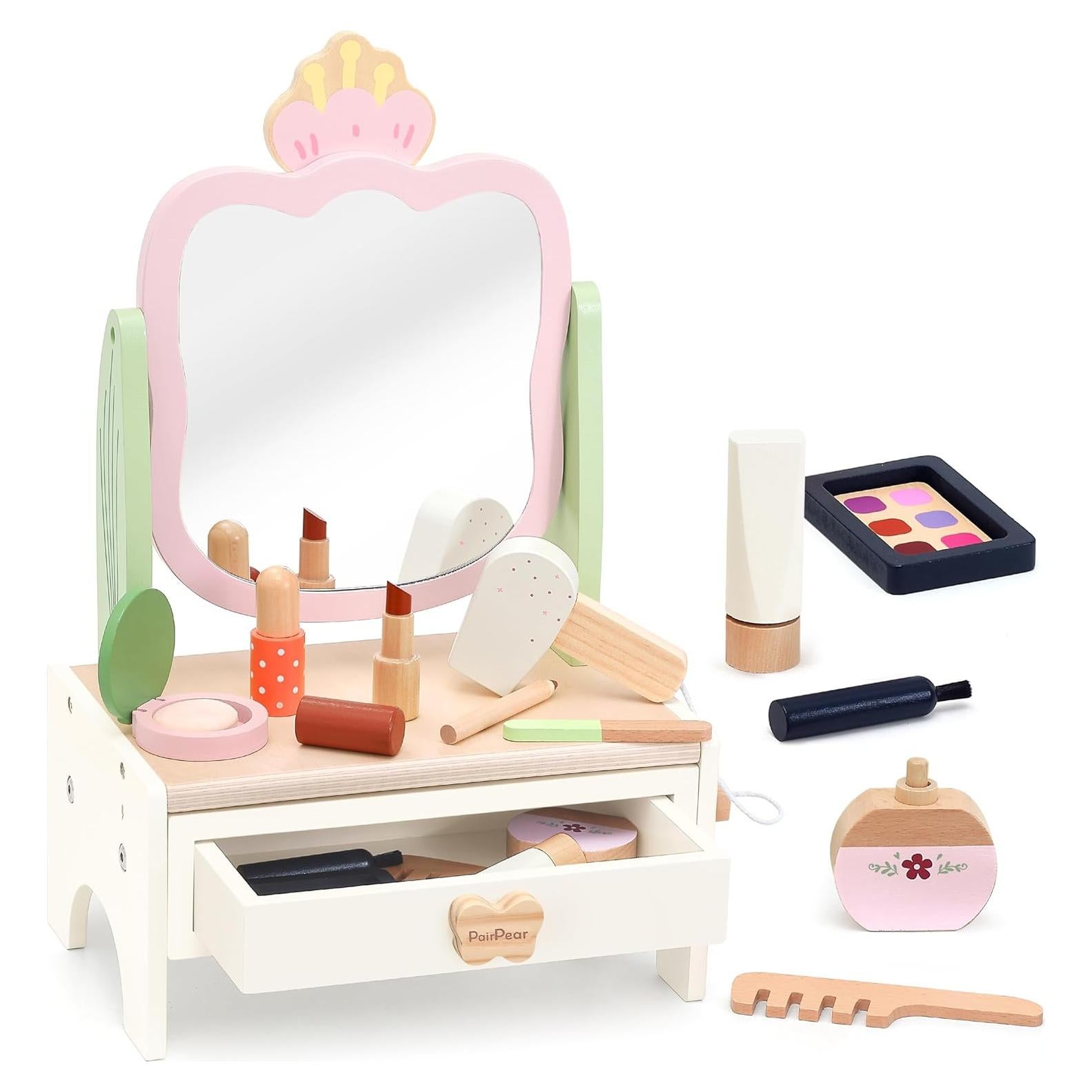 Juego de tocador de madera PairPear con espejo 19 piezas