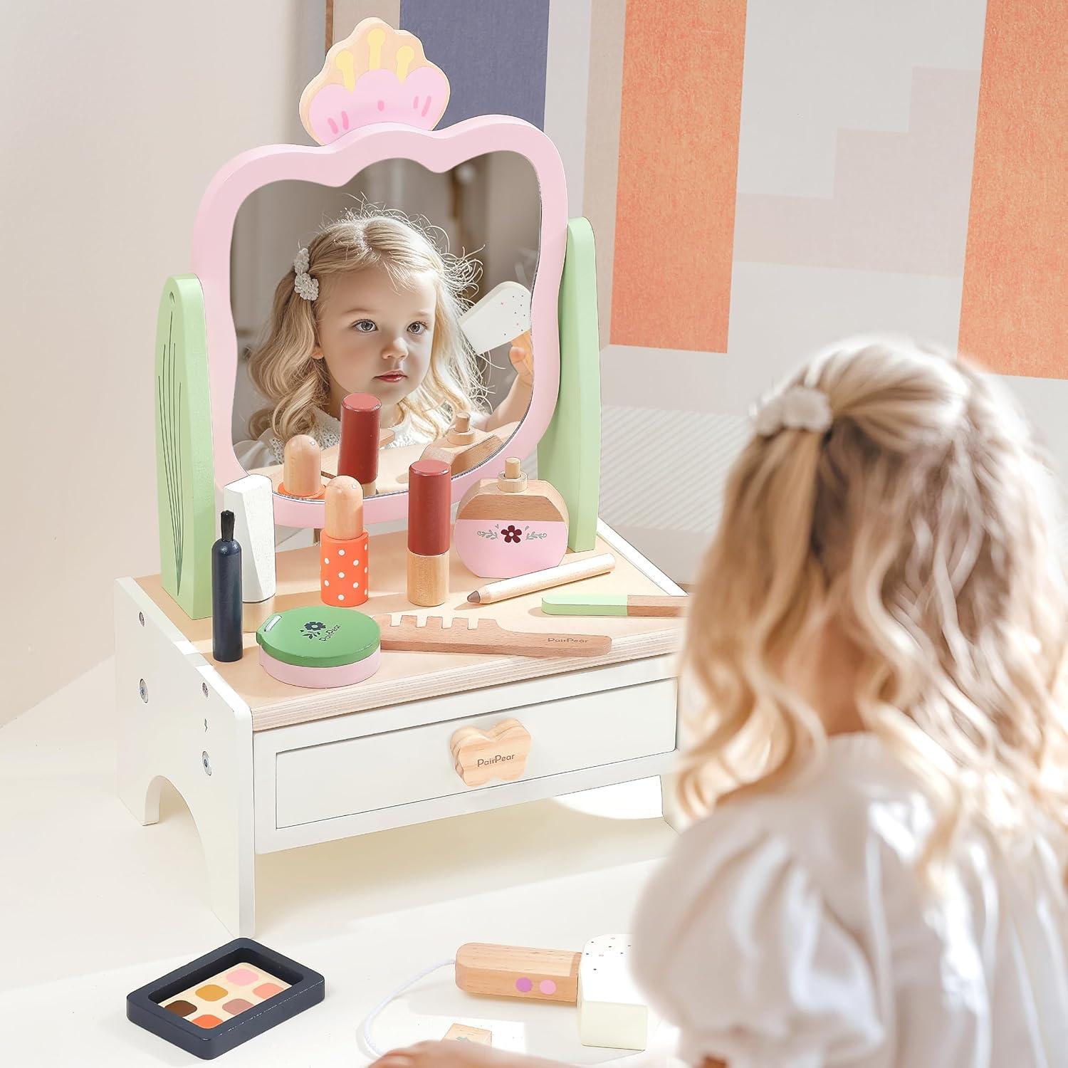 Juego de tocador de madera PairPear con espejo 19 piezas
