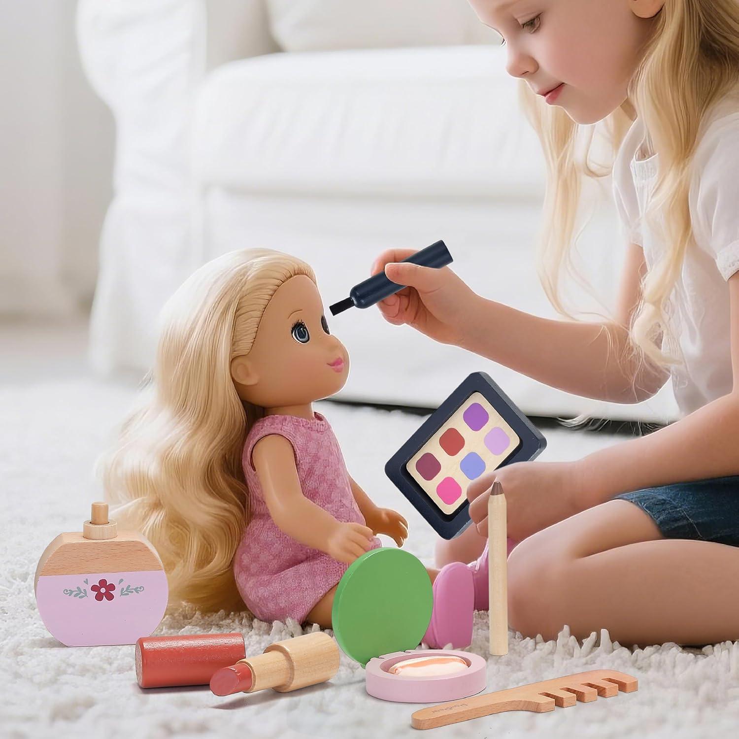 Juego de tocador de madera PairPear con espejo 19 piezas