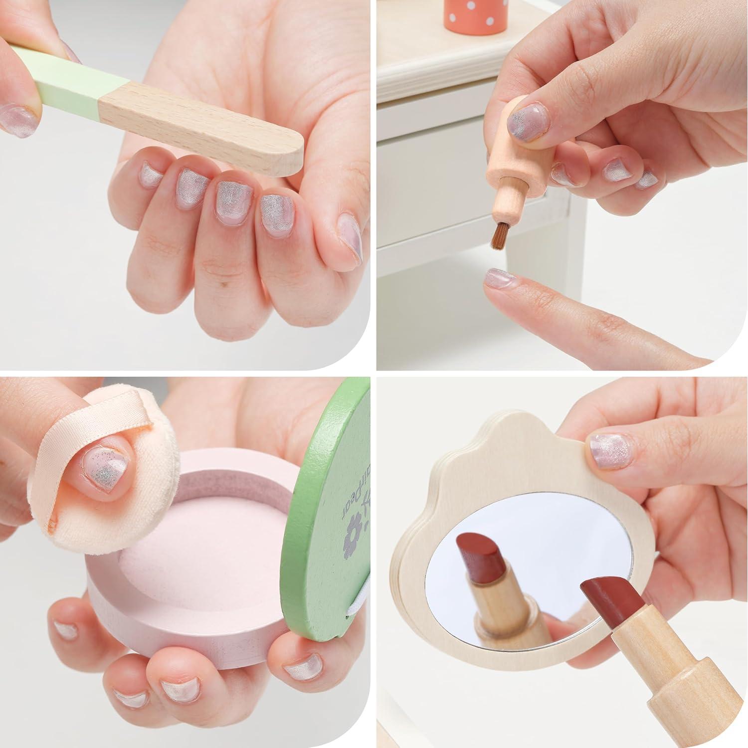 Juego de tocador de madera PairPear con espejo 19 piezas