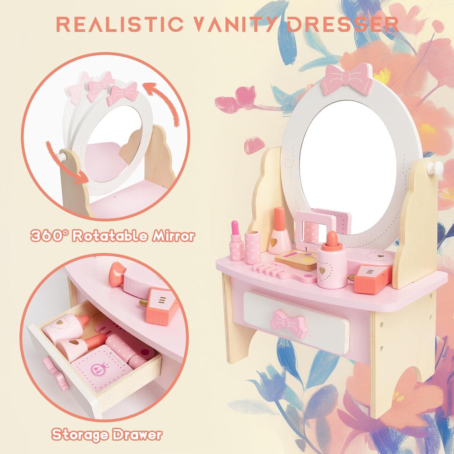 Conjunto de Tocador de Madera para Niñas Woodenfun 16x30x41.5cm