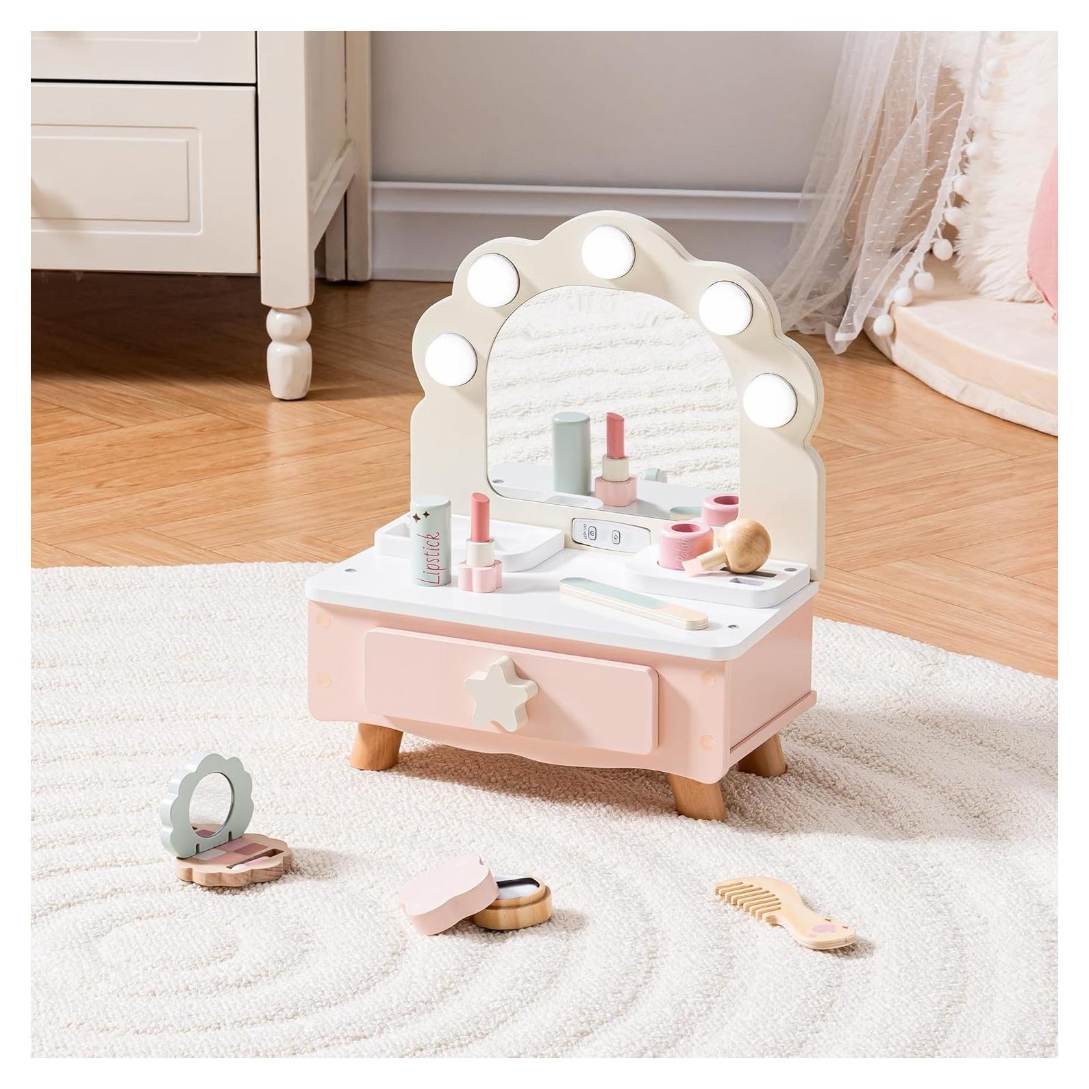 Conjunto de Tocador de Madera ROBOTIME con Espejo y Luz