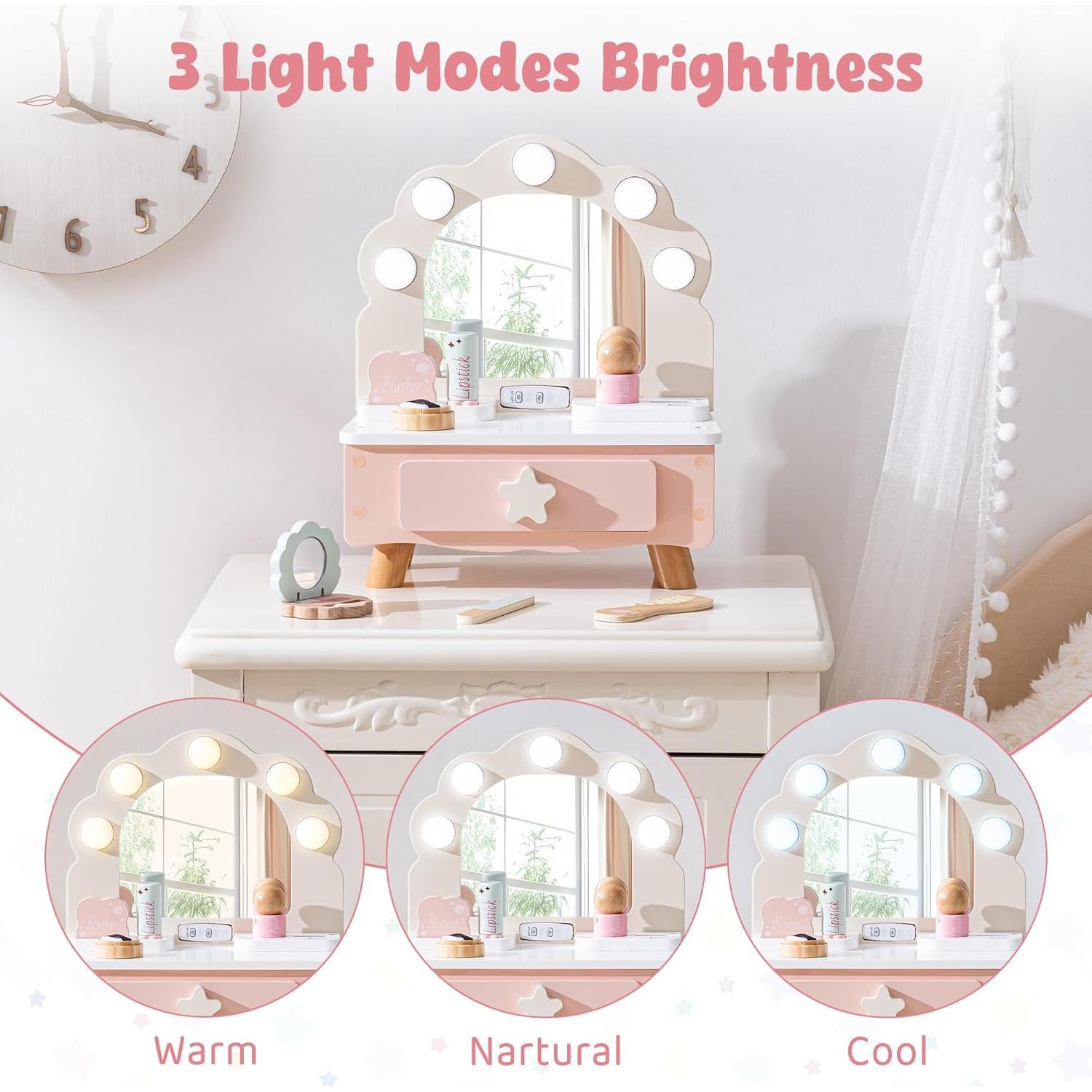 Conjunto de Tocador de Madera ROBOTIME con Espejo y Luz