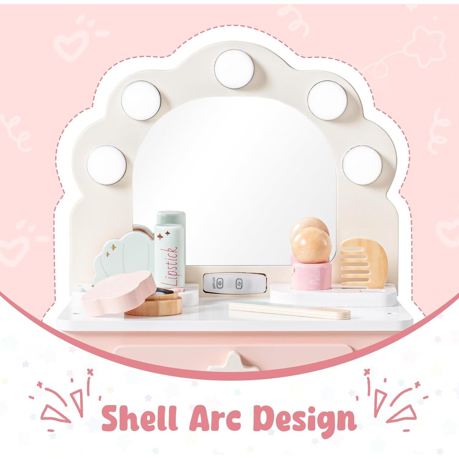 Conjunto de Tocador de Madera ROBOTIME con Espejo y Luz