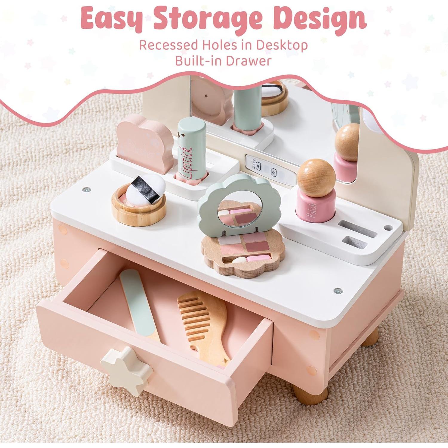 Conjunto de Tocador de Madera ROBOTIME con Espejo y Luz