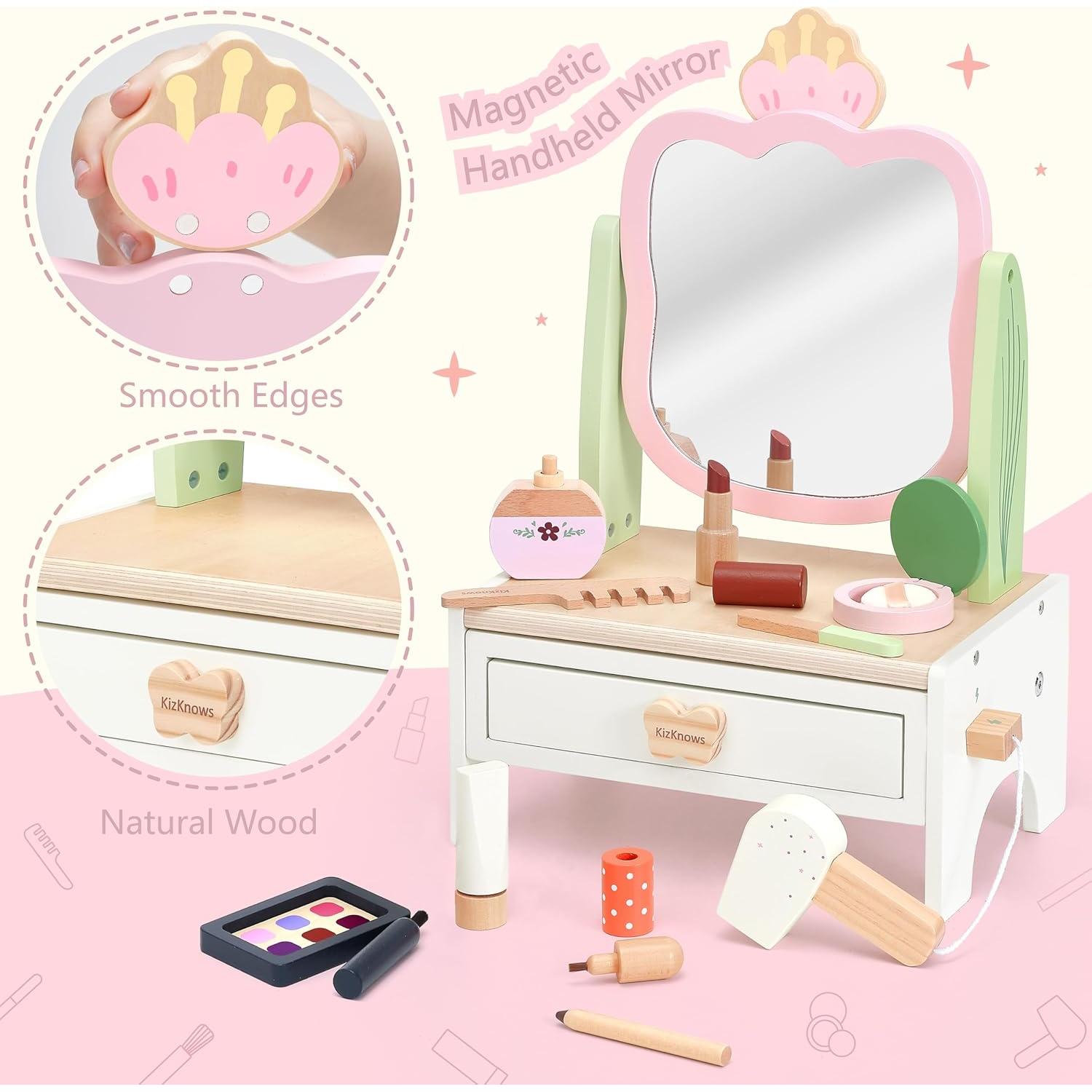 Juego de Tocador de Madera KizKnows con Espejo y Accesorios