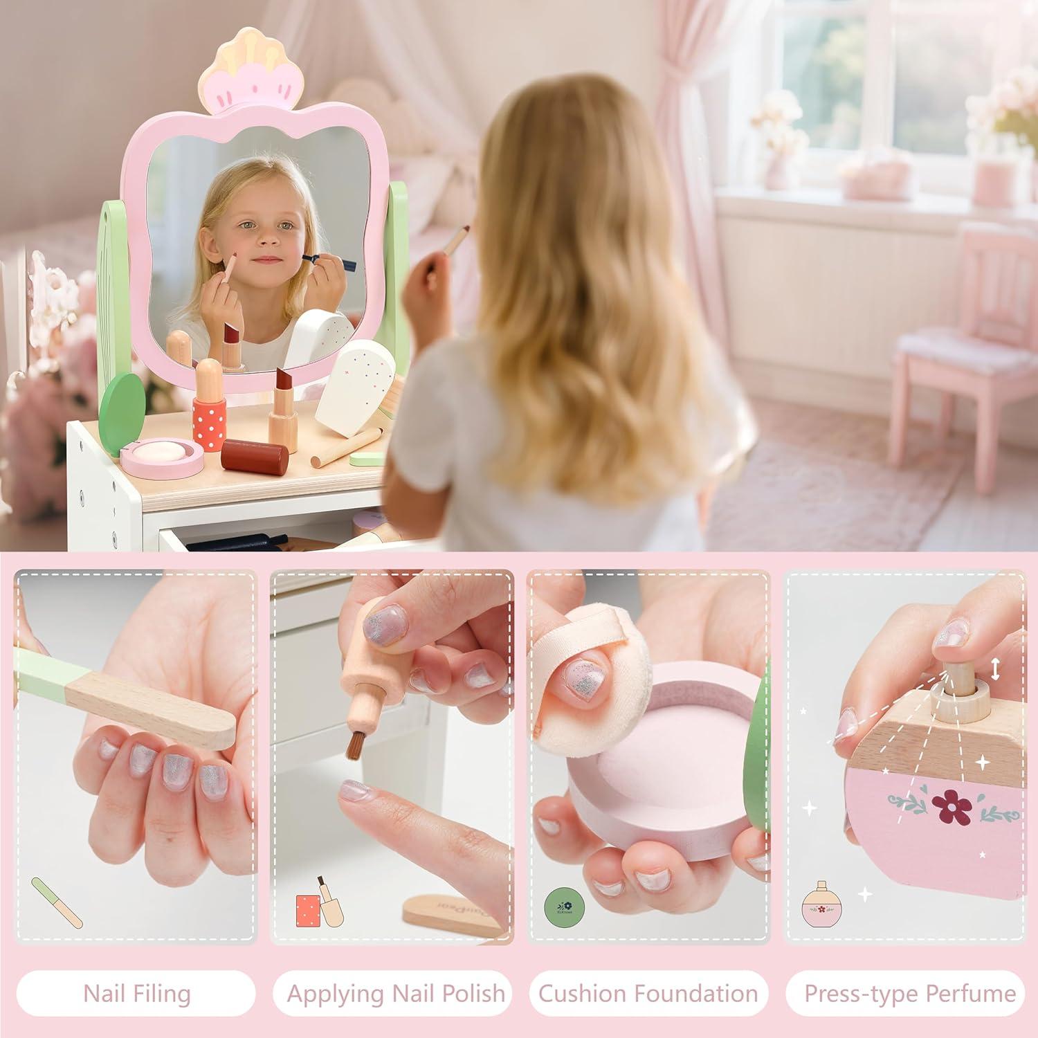 Juego de Tocador de Madera KizKnows con Espejo y Accesorios