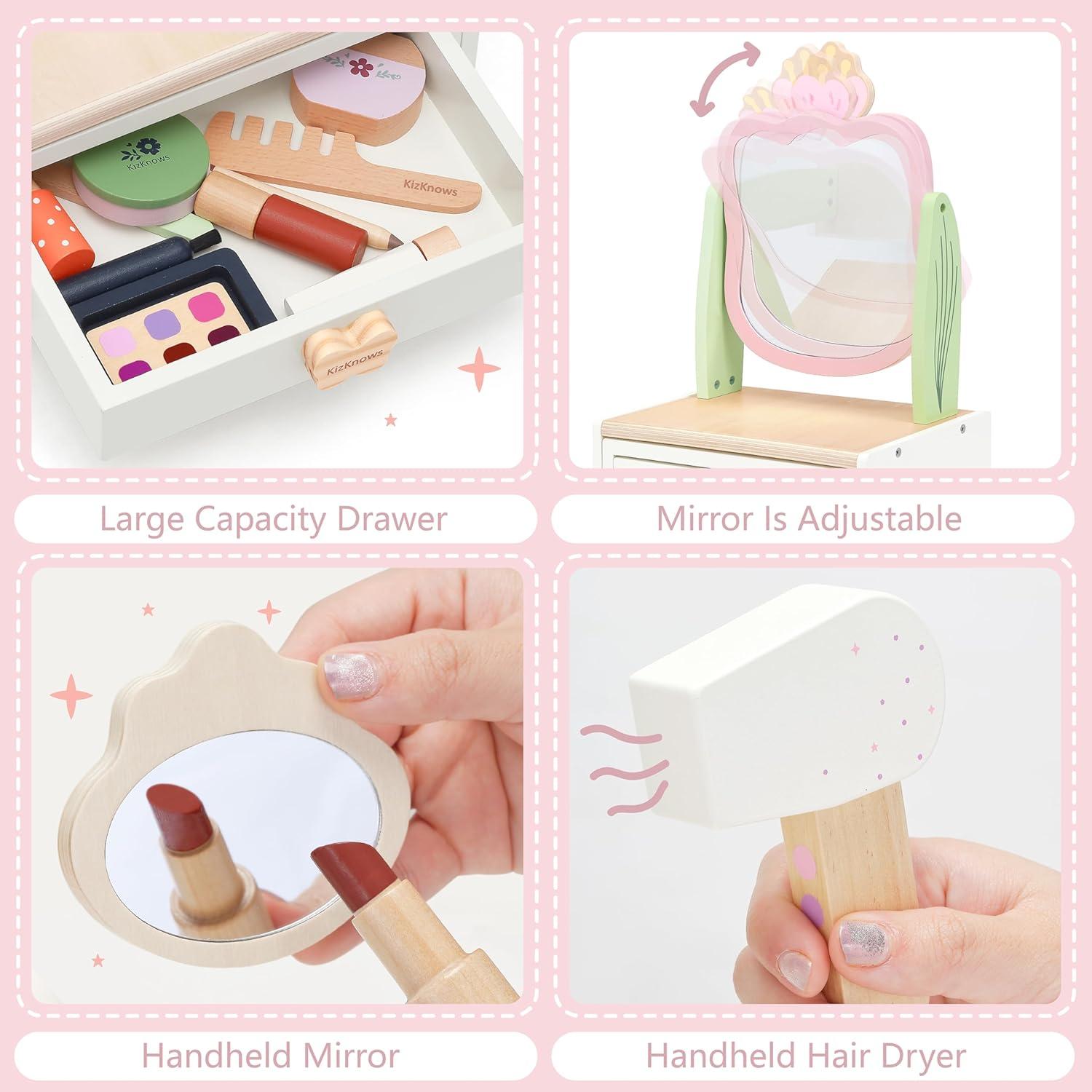 Juego de Tocador de Madera KizKnows con Espejo y Accesorios