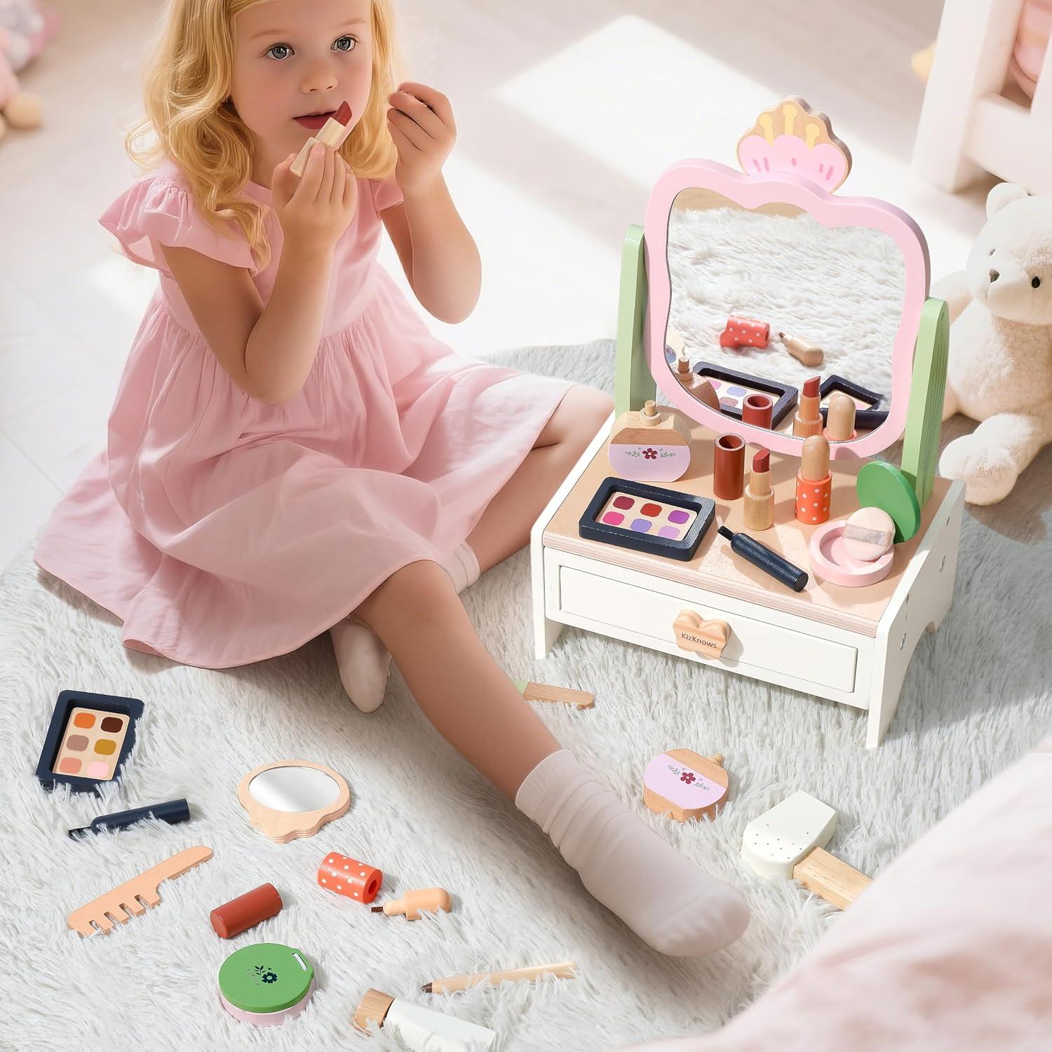 Juego de Tocador de Madera KizKnows con Espejo y Accesorios