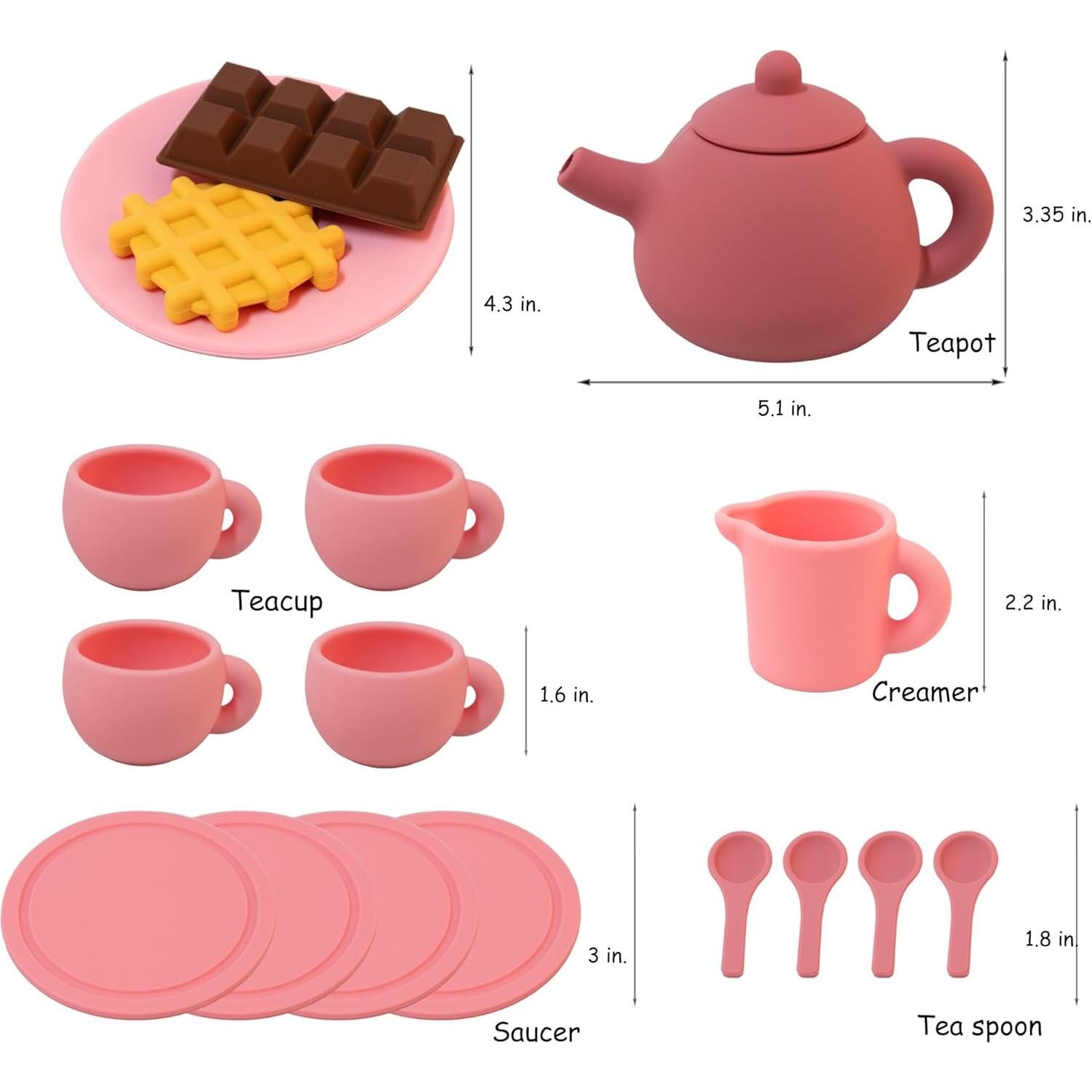 Juego de Té de Silicona Rosa para Niños - 4 Tazas y Tetera