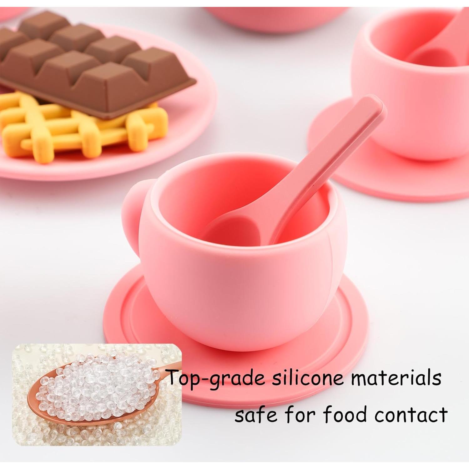 Juego de Té de Silicona Rosa para Niños - 4 Tazas y Tetera
