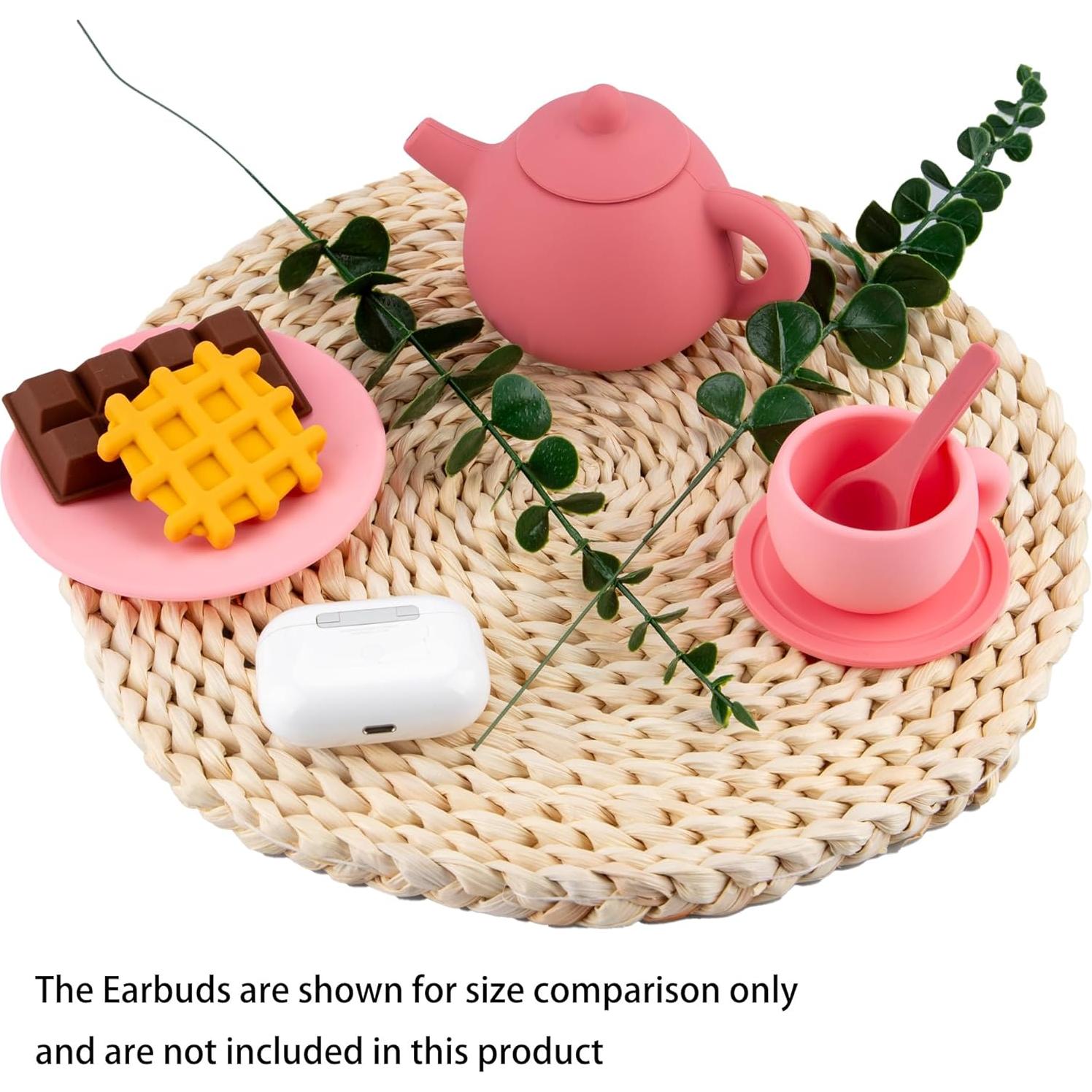 Juego de Té de Silicona Rosa para Niños - 4 Tazas y Tetera