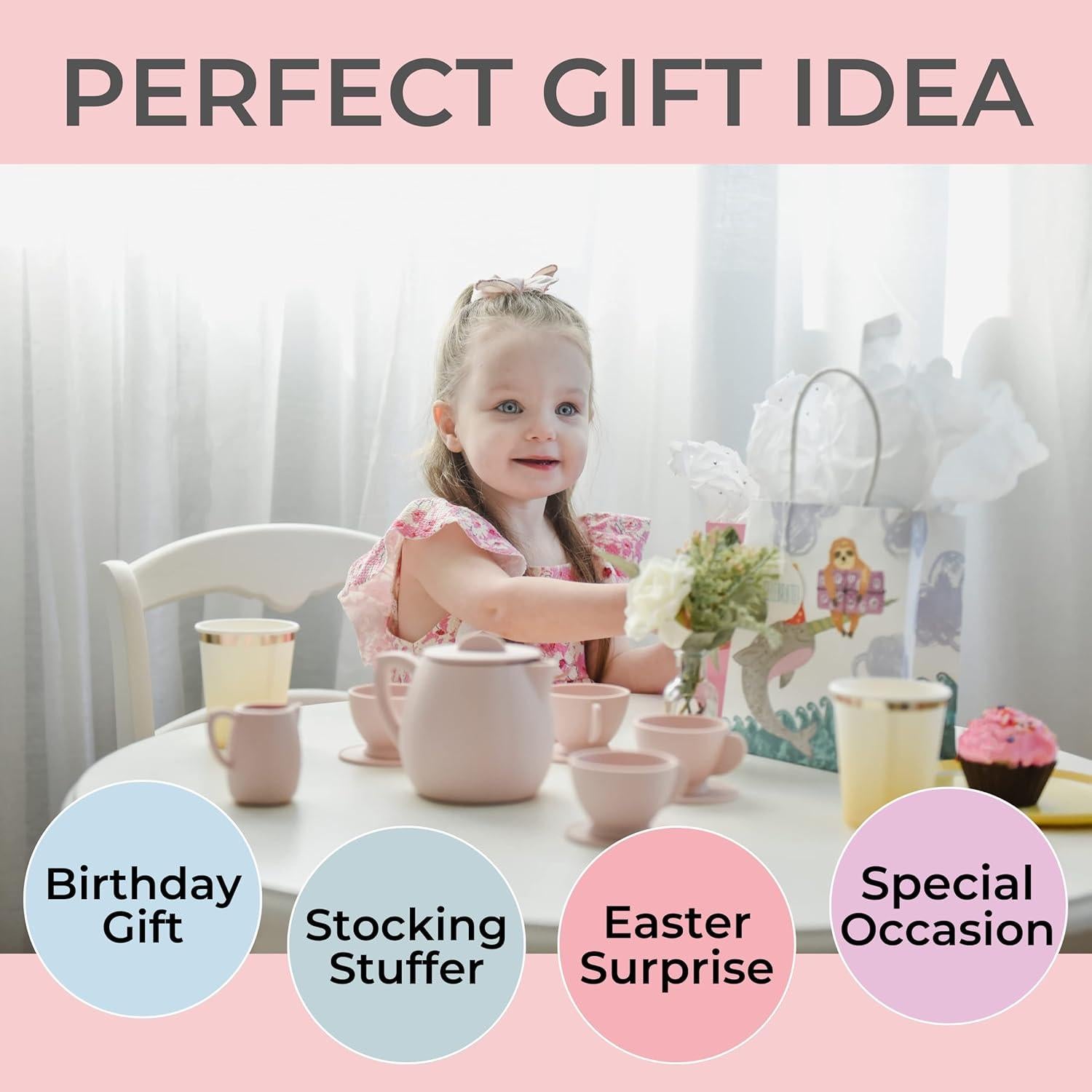 Juego de Té de Silicona Rosa 12 Piezas ForeverElla - Ecológico