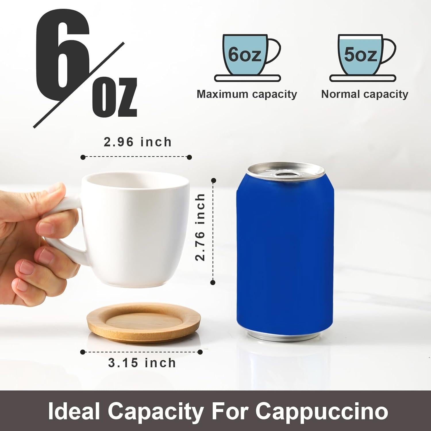 Juego de 6 Tazas de Cappuccino Hasense 177 ml Cerámica Blanca