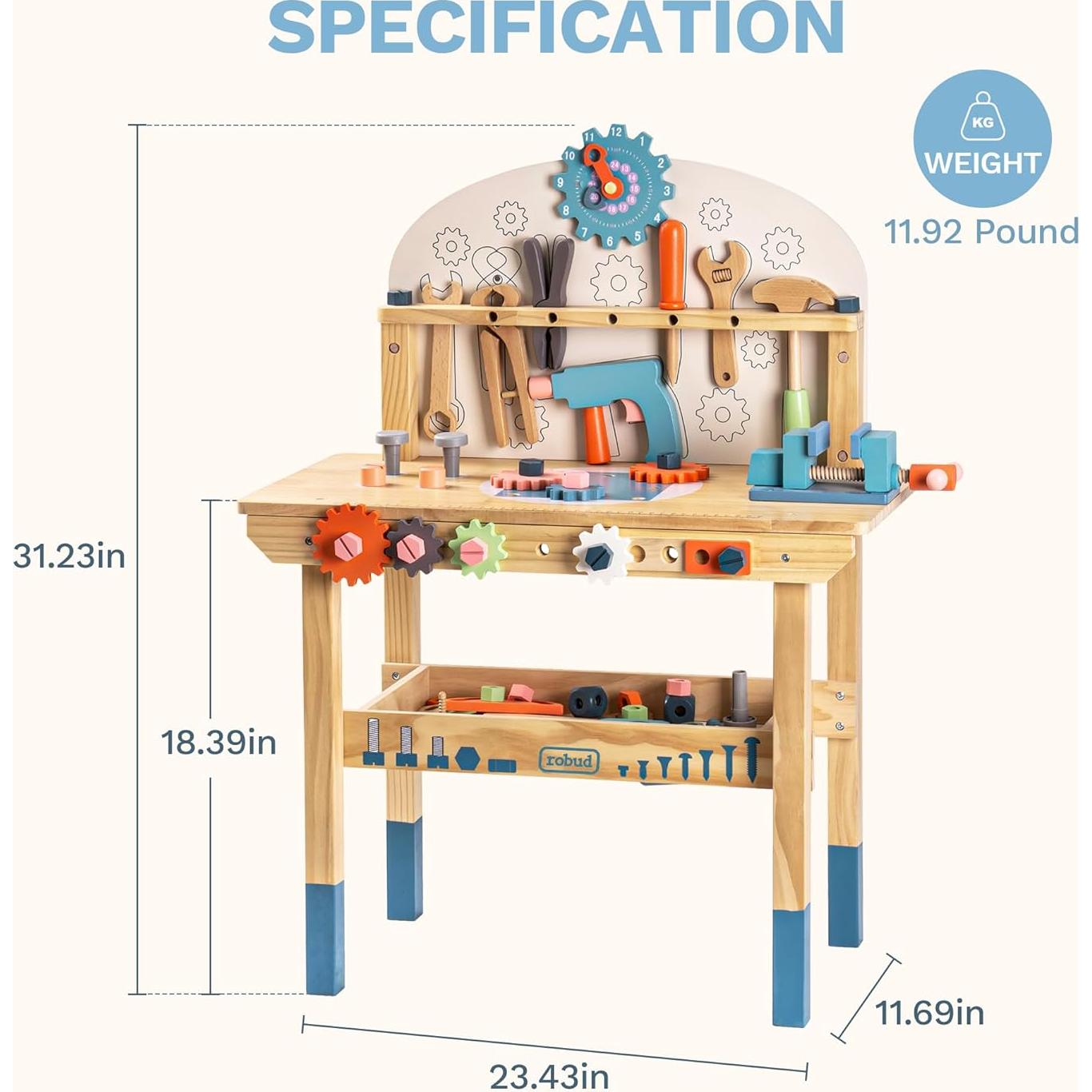 Banco de Trabajo de Madera ROBUD para Niños 5.49 kg