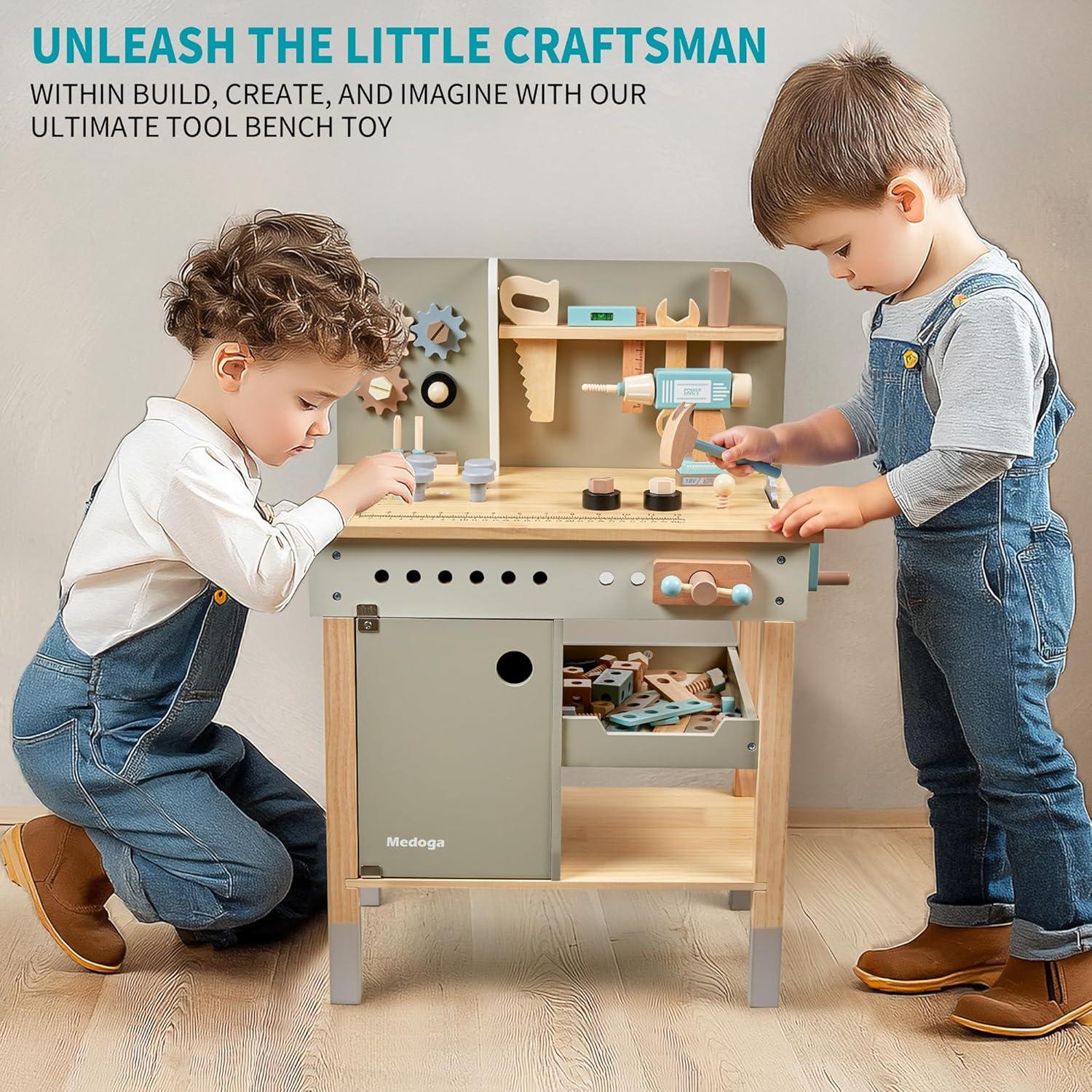 Banco de Herramientas de Madera Medoga para Niños 3-5 Años