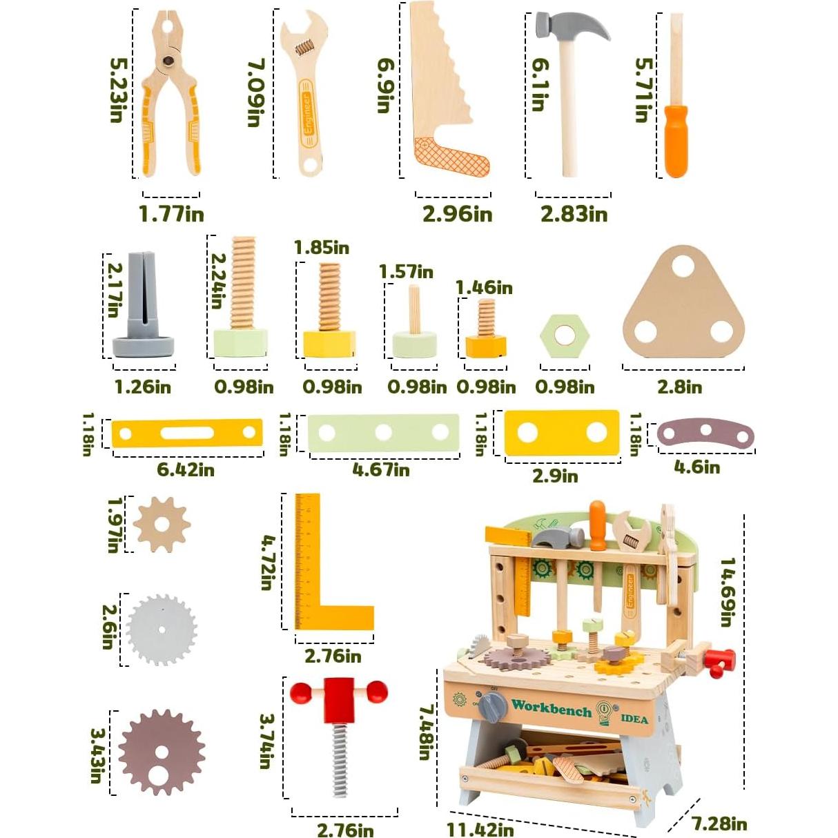 Banco de herramientas de madera UREDISO para niños 3-8 años