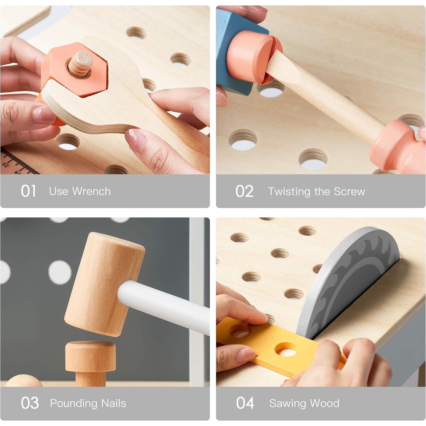 Banco de herramientas de madera ROBOTIME para niños 3-8 años