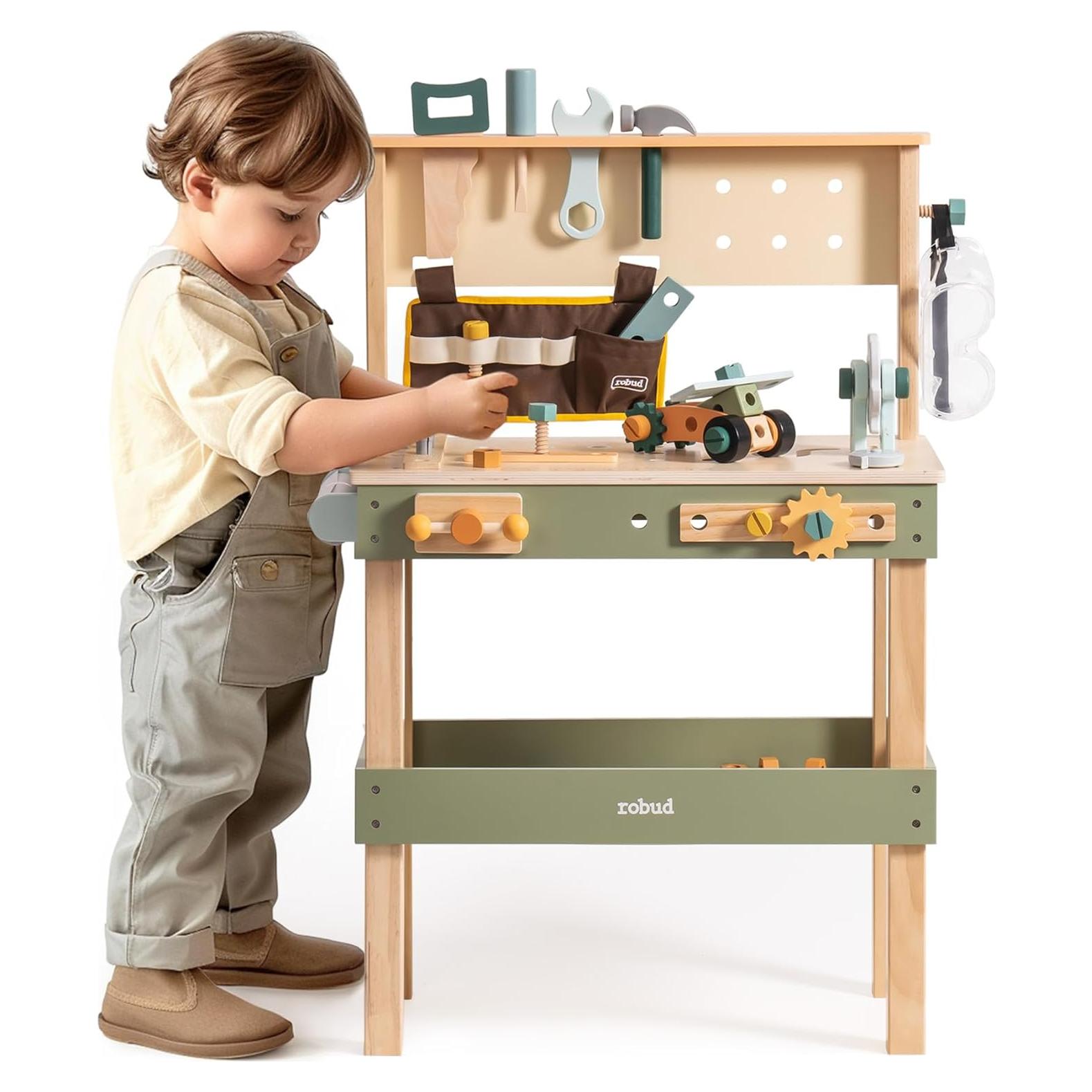 Banco de Trabajo de Madera ROBUD para Niños 3+ Años con Herramientas