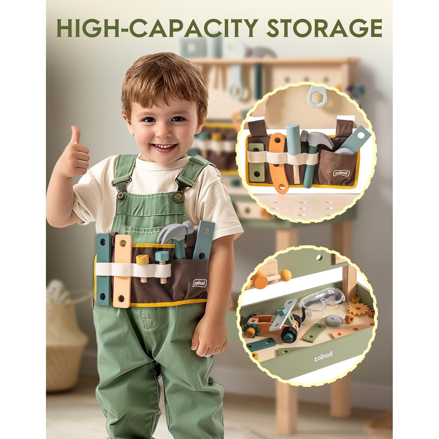 Banco de Trabajo de Madera ROBUD para Niños 3+ Años con Herramientas