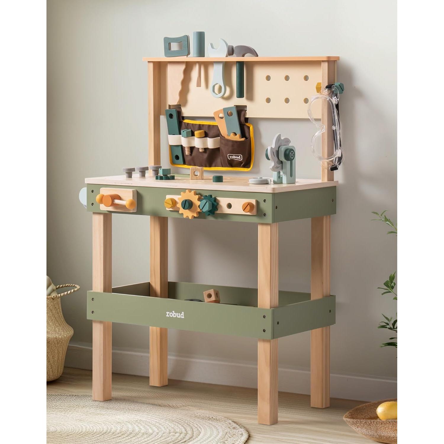 Banco de Trabajo de Madera ROBUD para Niños 3+ Años con Herramientas