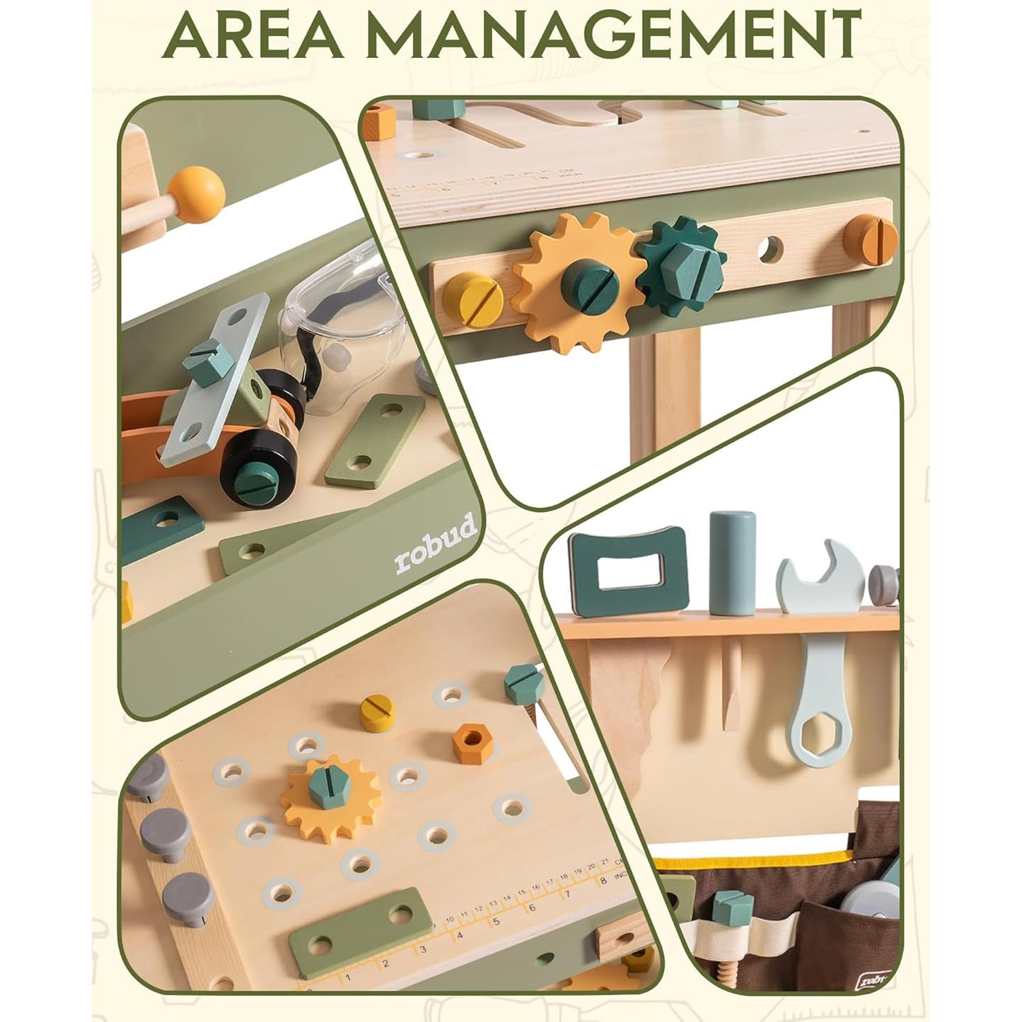Banco de Trabajo de Madera ROBUD para Niños 3+ Años con Herramientas