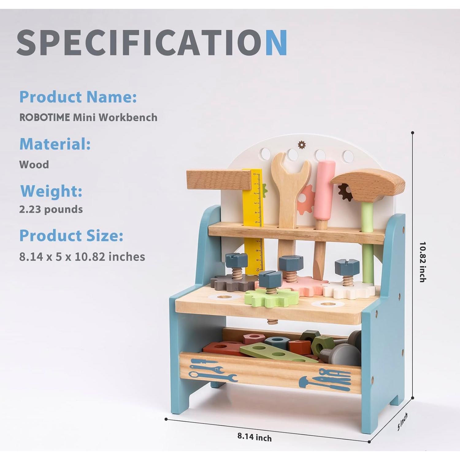 Banco de Herramientas de Madera ROBOTIME para Niños 1-10 Años