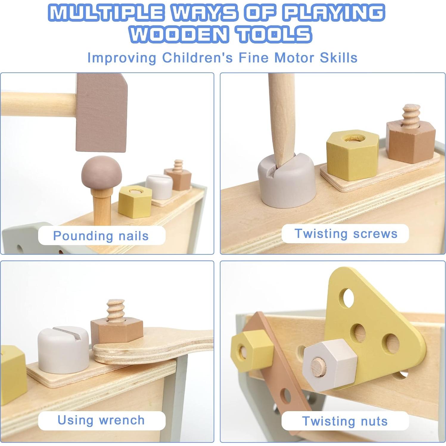 Kit de Herramientas Montessori para Niños - Caja de Madera Amarilla