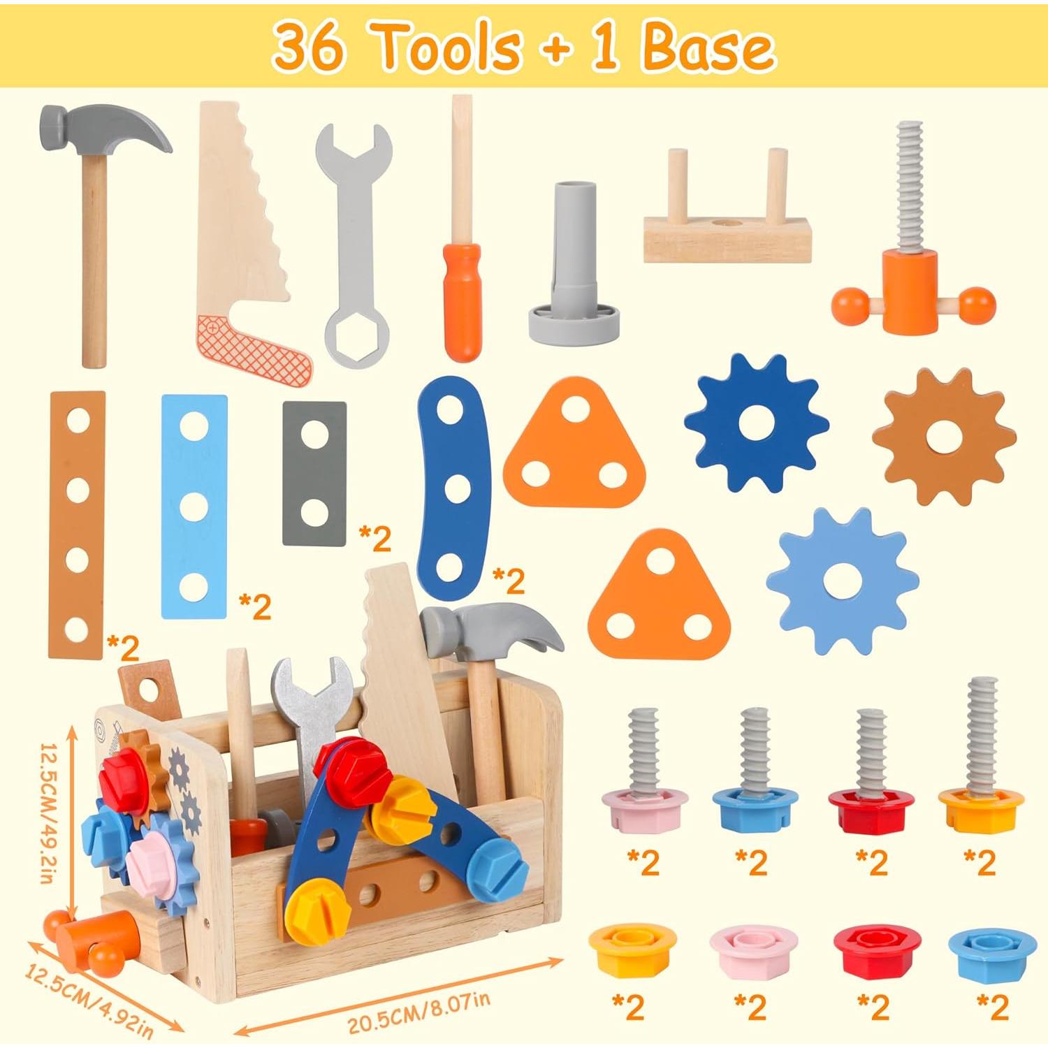 Juego de Herramientas de Madera Totatatree 36PCS para Niños 3+ Años