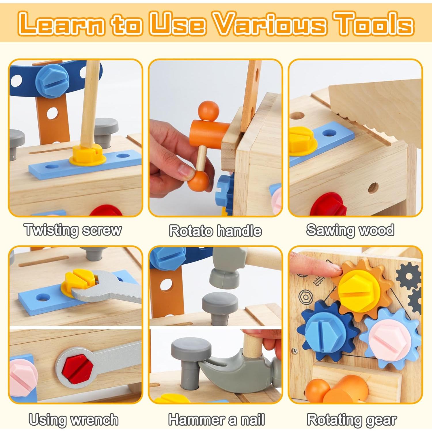 Juego de Herramientas de Madera Totatatree 36PCS para Niños 3+ Años